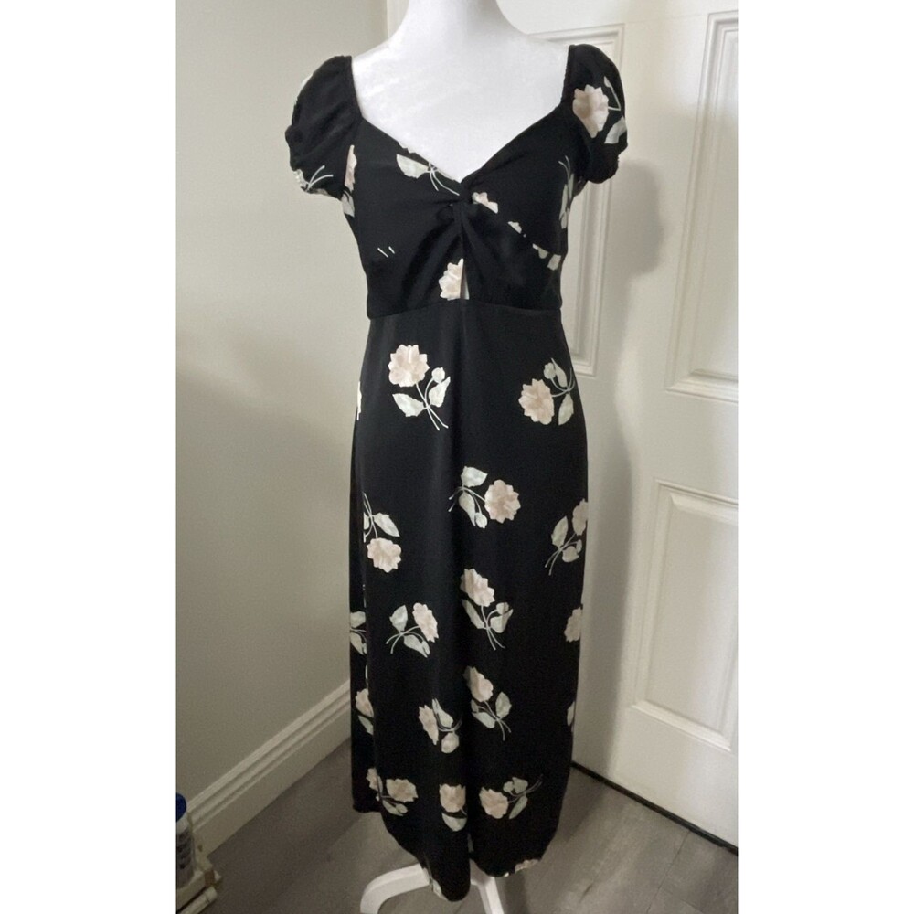 Anthropologie Saltwater Luxe Womens Black Cap Sleeve Floral Dress Medium Boho